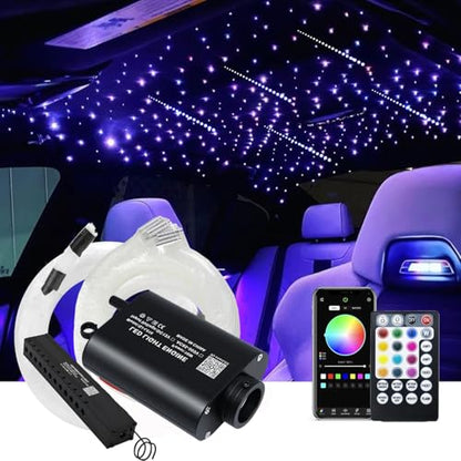 AMKI 16W 450pcs 0.03in 9.8ft Fiber Optic Starlight Kit with Pure White Shooting Star,End Glow Fiber Strands Music Sound Activated Remote Control Starlight Headliner Meteor Home Car Decor - size: 450pcs*0.03in*9.8ft