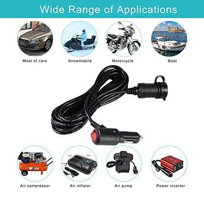 15FT Cigarette Lighter Extension Cord with On Off Switch - Car Cigarette Lighter Male Plug to Female Socket 18AWG Heavy Duty Extension Cable with Switch, Built-in 15A Fuse for Air Compressor Pump