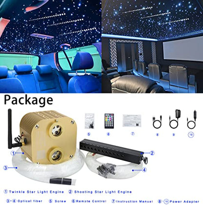 AZIMOM Bluetooth Dual-Port 20W Twinkle Fiber Optic Lights Meteor Shooting Star Ceiling Lighting Kits Mixed 860pcs*13.1ft Fiber Strands RGBW Music Remote APP Control Light Source Home Car Ceiling Décor - size: Meteor+860pcs*(0.03+0.04+0.06)in*13.1ft