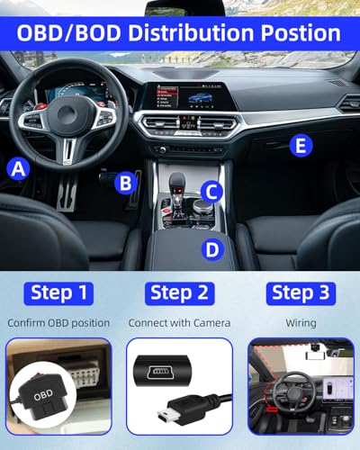 OBD2 to Mini USB Power Cable for Dash Camera, Mini USB Adapter Hardwire Charger Cable with Switch Button 24 Hours Surveillance and Acc 2 Mode 12-24 V to 5V/3A 11.5FT(SMiniR) - style: MINI USB