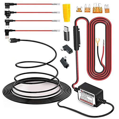 NUNET Type C Dash Cam Hardwire Kit, MicroUSB & Mini USB 15ft Power Cable with Low Voltage Protection, 11.9V Cut-Off, 4 Fuse Types (Mini/LP/ATO/Micro2), Universal Hard Wire Kit for Cars & Trucks - size: Micro&Mini