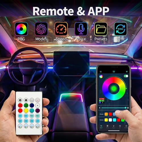 Ambient Lighting Car Led Lights Interior Kit,10 in 1 RGB Music Sync Acrylic Led Lights for Car Interior,175 inches Fiber Optic Neon Accent Strip Night Ambiance Footwell Lighting with Wireless APP - size: 10 in1(1*43.3inch+4*29.5inch+1*13.8inch+4*footwell