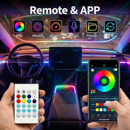 Ambient Lighting Car Led Lights Interior Kit,10 in 1 RGB Music Sync Acrylic Led Lights for Car Interior,175 inches Fiber Optic Neon Accent Strip Night Ambiance Footwell Lighting with Wireless APP - size: 10 in1(1*43.3inch+4*29.5inch+1*13.8inch+4*footwell