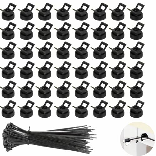 Magnetic Zip Tie Mounts 22mm, 50 Pack Cable Tie Mount Bases with 200 Zip Ties, Heavy Duty Cable Clips for Wire Management, Magnet Cord Holder Organizer for Desk, PC, Home Office