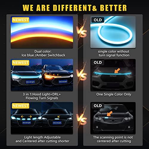 YM E-Bright LED Hood Light Strip, 59in Ice Blue Amber Switchback DRL 12V - color: Ice Blue/Amber Switchback, size: 59 inches