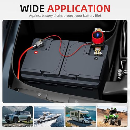 Joinfworld Top Post Battery Disconnect Switch 12V-48V with Led Voltmeter, DC 5-60V Battery Kill Switch Negative On/Off Battery Cut Off Switch for Marine, Cars, Vehicles, RVs and Boats - color: 300A On-Off Top Post with Voltmeter