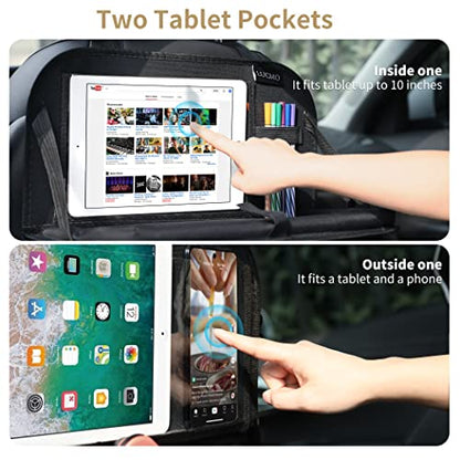 LUCMO Car Backseat Organizer with Foldable Tablet Holder, Black - color: Black-3, size: 2 Pack with Food Tray