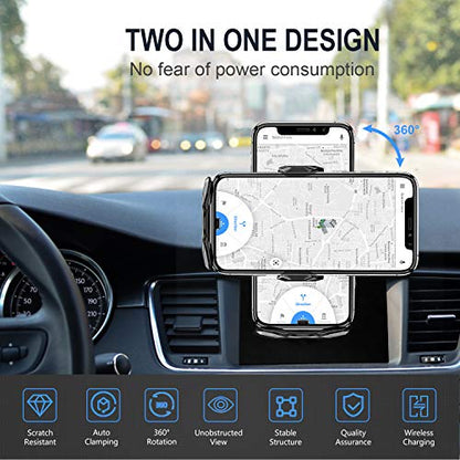 Wireless Car Charger,15W Qi Fast Charging Auto-Clamping Air Vent Windshield Dashboard Car Phone Mount,Long Arm Suction Cup Holder for iPhone Samsung LG - color: Black-2