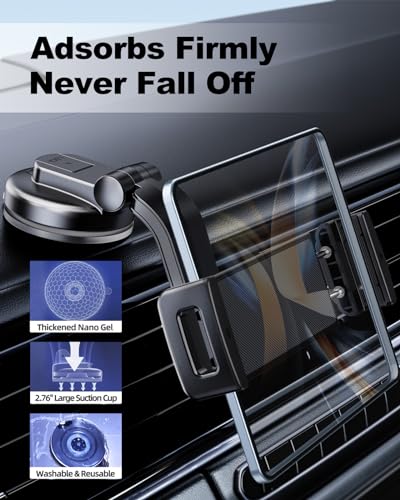 Car Phone Mount for Samsung Galaxy Z Fold 8 Ultra 8 7 6 5 4 3 2, Folding Phone/Tablet Suction Cup Holder for Dashboard Fit for iPad mini Pro Air Pixel Fold and More 4-12.9" Device Accessories - style: Dashboard