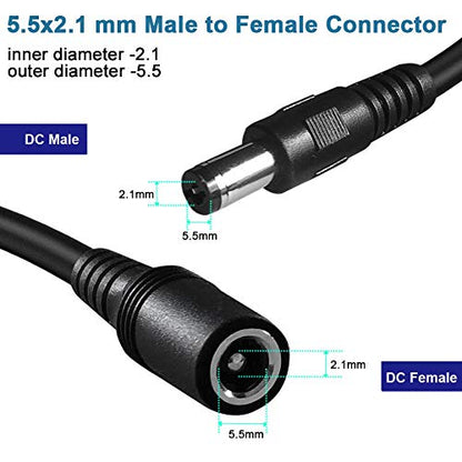 SIOCEN 2-Pack 6ft DC Extension Cord 5.5mm x 2.1mm Male to Female Power Cable for CCTV Security Surveillance Indoor IP Camera Dvr Standalone LED Strip,Car,12v DC Power Supply Plug Adapter