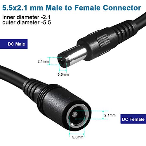 SIOCEN 33FT DC Power Extension Cable 2.1mm x 5.5mm,12v Power Supply Adapter for CCTV Security Camera Surveillance IP Camera Dvr Standalone LED Strip,Car,Long Male to Female Barrel Plug Cord - size: 33FT