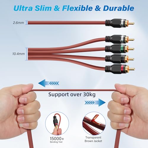 Adoreen 4-Channel RCA Audio Cable 20 Ft, Oxygen Free Copper Male to Male Twisted Pair RCA Interconnect Cable with Noise Reduction, Gold-Plated Series Car Stereo Power Sports & Marine Connector Cable - size: 20ft
