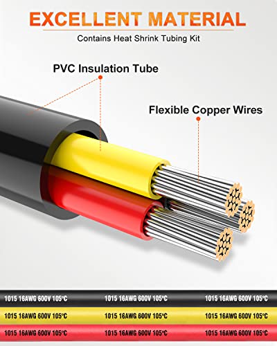 NAOEVO 16 Gauge Wire 3 Conductor, 16 Gauge Automotive Wire 12V Cable, 30FT - size: 30ft, style: 3C-16AWG