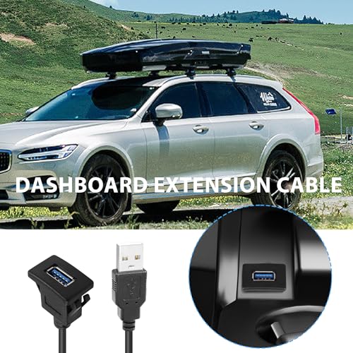 YACSEJAO USB Flush Mount Cable USB 3.0 Square Dash Mount Panel Extension Cable with Buckle for Car Motorcycle Boat, 1m