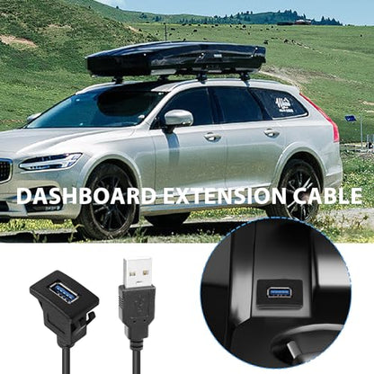 YACSEJAO USB Flush Mount Cable USB 3.0 Square Dash Mount Panel Extension Cable with Buckle for Car Motorcycle Boat, 1m