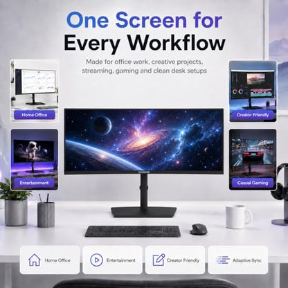 Deco Gear 40 inch Curved 5K2K Ultrawide Monitor, 5120x2160 WDQHD 21:9 IPS, Adaptive Sync, 75Hz USB-C 90W PD, 2500R 1ms MPRT, HDMI 2.0, DP 1.4, KVM, PIP/PBP, HDR, Speakers, Audio Out, Adjustable Stand - size: 40 Inch-75