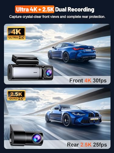 Affver 4K+2.5K Dash Cam Front and Rear, Built-in 5G WiFi 6 GPS Dual Dashcam
