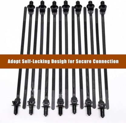 Push Mount Zip Ties, 8 inch Cable Zip Tie Black Wire Tie with Push Pin Fir Tree Zip for Indoor and Outdoor (80 Pack) - size: 8.3x0.2inch (80Pcs)