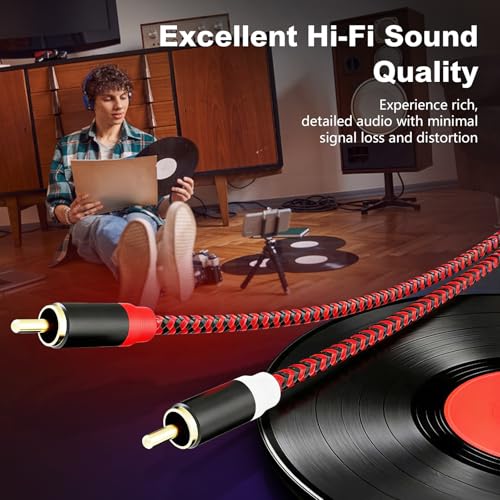 RCA Cable 50Ft,2Rca Male to 2-Rca Male Audio Stereo Subwoofer Cable [Hi-Fi Sound] Nylon-Braided Auxiliary Audio Cord for Home Theater, HDTV, Amplifiers, Hi-Fi Systems,Speakers and etc(50Ft/15M) - size: 50Ft/15M