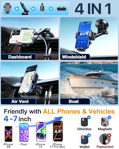 YRU True Military-Grade 360°Rotation Suction 2026 Ultimate Car Phone Holder - color: Matt Black
