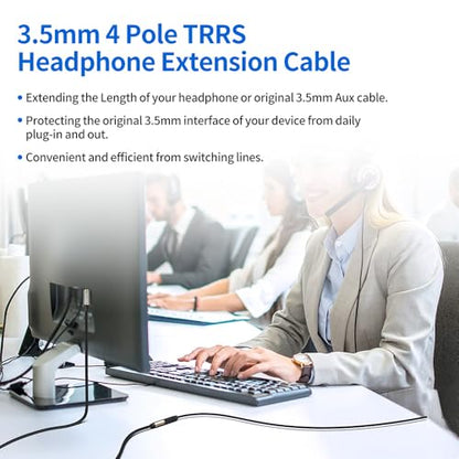 3.5mm TRRS Headphone Extension Cable 16 Feet /5M 4 Pole 1/8 Inch Auxiliary Audio Mini Jack Cord with Microphone Female to Male Compatible with Smartphone, iPhone, iPad, Tablet, etc - size: 16 Feet / 5M