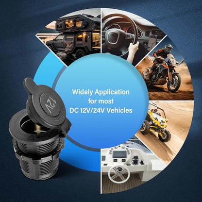 Anina 2pcs Cigarette Lighter Socket DC 12V Power Outlet Socket Replacement with Cover Waterproof Plug with Wire Fuse for Car Marine Motorcycle ATV RV 12V/24Volt Lighter Power