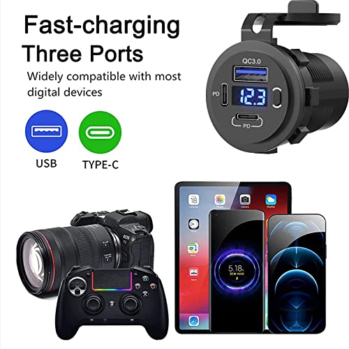 Zennova, 5 Pack USB C Charging Adapter, 58W 12v Outlet with PD USB C & QC 3.0 Ports, Waterproof, Voltmeter, Power Switch for Car, Golf Cart, Boat, Marine, Bus, Truck, RV, Motorcycle - color: 2PD+1QC