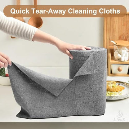 LIVOS Microfiber Cleaning Cloth Roll - 80 Pack, Reusable Paper Towels Grey Tear Away, Microfiber Towels for Cars, Super Absorbent Lint Free Cleaning Rags for House, Kitchen, Window-11.5"x11.5" - color: Grey