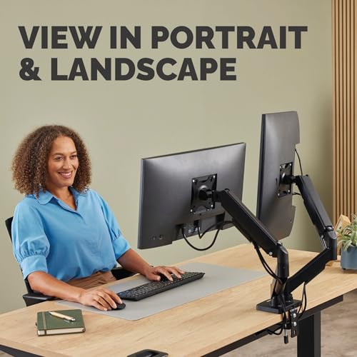 Fellowes Everyday Plus Dual Gas Spring Monitor Arm Holds Two Screens up to 32" Weighing 4.4-19.84 lbs ea, Height Adjusting, Tilt, Swivel, Rotate, VESA 75/100, Clamp or Grommet Mount, Cable Management - style: Everyday Plus Dual Arms