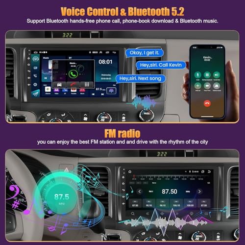 4GB+64GB Car Radio for Toyota Sienna 2011-2014,9 inch QLED Touchscreen Android 13 Stereo - Wireless Carplay & Android Auto,GPS Navigation & Bluetooth - color: For Sienna 2011-2014