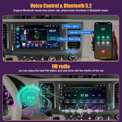 4GB+64GB Car Radio for Toyota Sienna 2011-2014,9 inch QLED Touchscreen Android 13 Stereo - Wireless Carplay & Android Auto,GPS Navigation & Bluetooth - color: For Sienna 2011-2014