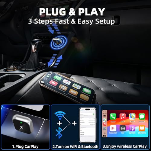 Wireless Carplay Adapter for iPhone, 2-in-1 Plug & Play - size: 2-in-1