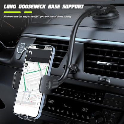 Zpana Car Phone Holder, Long Arm 360° Rotation Vehicle Cell Phone Mount with Suction Cup, Anti-Shake Automotive Dashboard Windshield Smartphone Holder, Universal for SUV RV Truck (Black) - color: Black