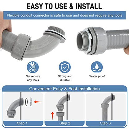 DWALE Liquid-Tight Conduit and Connector Kit,Flexible Non Metallic Liquid Tight Electrical Conduit,1-1/2inch50ft Electrical Conduit Kit,with 4Straight and 3 Angle Fittings Included,1-1/2 in. Dia - size: 50FT-1-1/2"