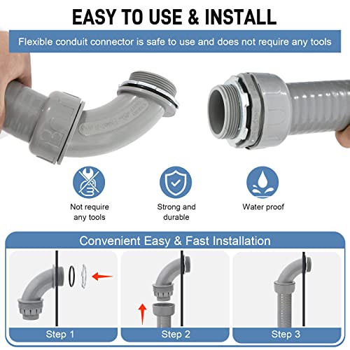 DWALE Liquid-Tight Conduit and Connector Kit,Flexible Non Metallic Liquid Tight Electrical Conduit,1-1/2inch50ft Electrical Conduit Kit,with 4Straight and 3 Angle Fittings Included,1-1/2 in. Dia - size: 50FT-1-1/2"