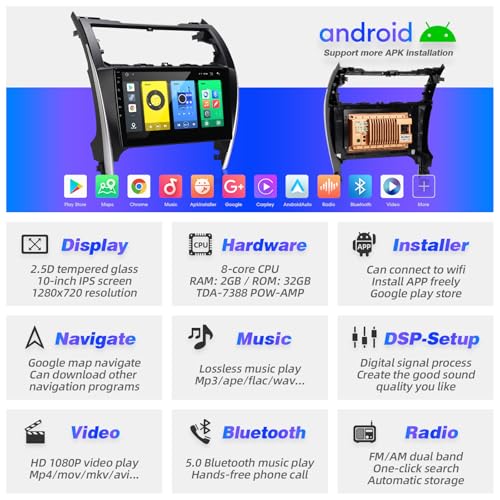 for Toyota Camry 2012 2013 2014 Radio Stereo Wireless Carplay Auto - color: 2GBRAM+32GBROM
