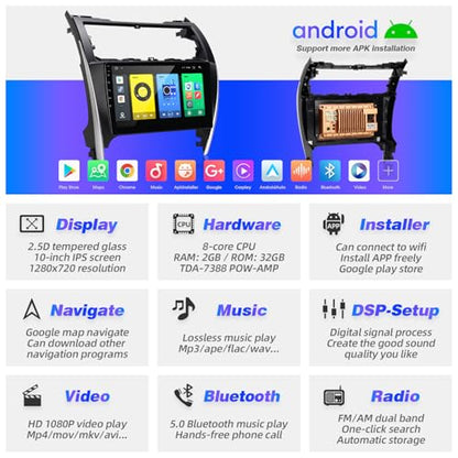 for Toyota Camry 2012 2013 2014 Radio Stereo Wireless Carplay Auto - color: 2GBRAM+32GBROM