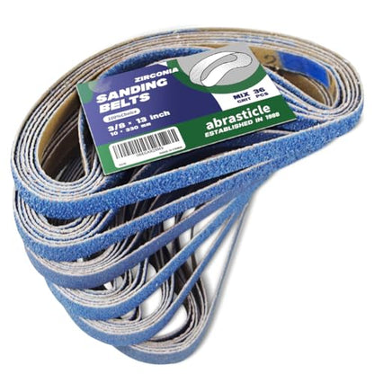 3/8" x 13" Zirconia Sanding Belts for Metal, 3/8 x 13 Inch Zirconia Metal Grinding Sand Paper, 36 PCS 6 Each of 60/80/100/120/180/240 Assorted Grits - size: 3/8" x 13" Assorted Grit(36 pack)