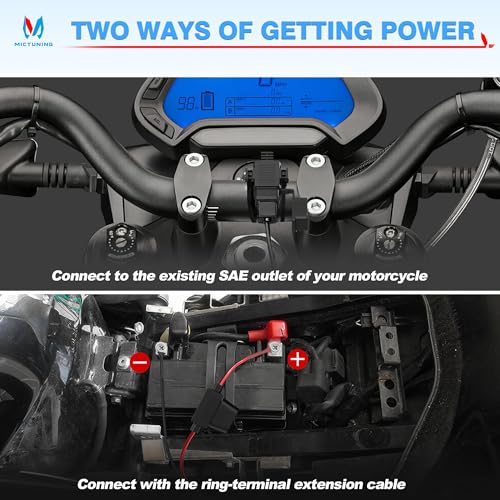 MICTUNING SAE to USB Cable Adapter Waterproof USB Charger Quick 2.1A Port