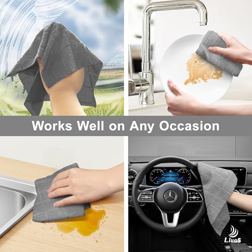 LIVOS Microfiber Cleaning Cloth Roll - 80 Pack, Reusable Paper Towels, Microfiber Towels for Cars, Super Absorbent Lint Free Cleaning Rags for House, Kitchen, Window-Check Grey, 11.5"x11.5" - color: Check Grey