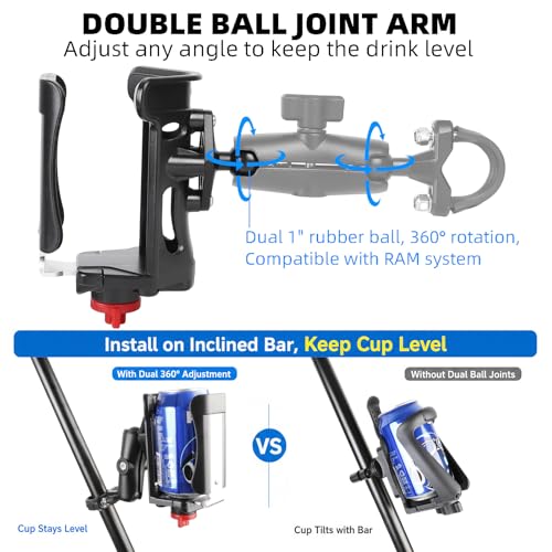 Cup Drink Holder Base with 1" Ball for RAM Mounts, Extra Large Adjustable Size Water Bottle Holder for 2.36-3.54" Diameter Bottles, Fits RAM B Size Double Socket Arms - size: Cup Holder (Base Only)