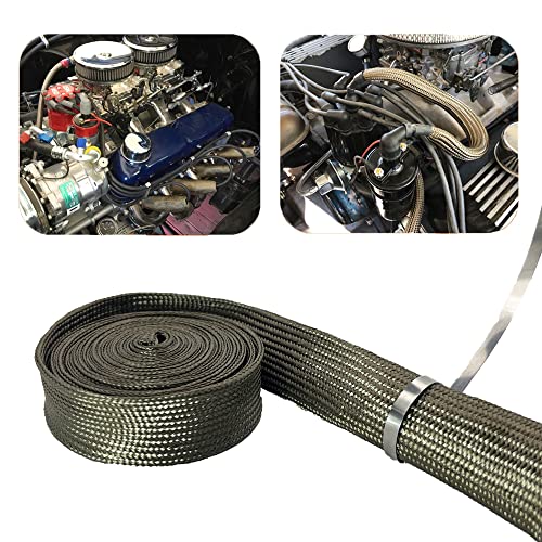 Adjustable Fuel Line Heat Shield 3/4" IDX10' Basalt fiber Spark Plug Wire Heat Shield Heat Wrap Heat Sleeve for Car&Auto Wire Loom Protection (Titanium) - color: Titanium, size: 3/4" IDX10'