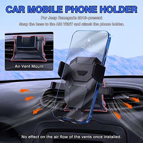 Karltys Car Phone Holder for Jeep Renegade 2015-2024 Accessories Renegade Cell Phone Holder Air Vent Mount for 4-7 Inch Phones Hands Free Thick Case Friendly Mobile Stand - size: 15-23 Renegade Phone Holder