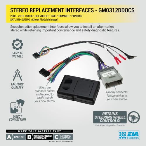 Scosche GM0312DDOCS Double DIN Radio Installation Kit Compatible with Select 1994-2012 General Motors Vehicles - Complete Car Stereo Install Kit with Steering Wheel Controls - See Fit Guide in Images - style: Premium Installation Set