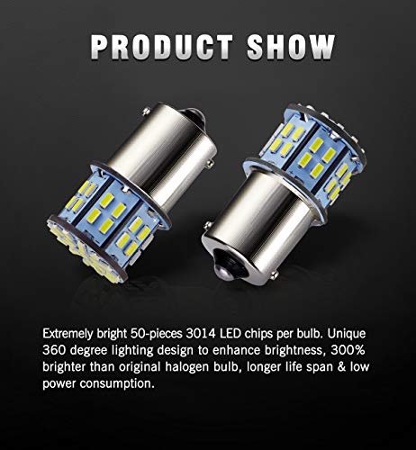Antline 1156 1141 1003 7506 BA15S LED Bulbs Xenon White 20-Packs, Super Bright 3014 50-SMD LED Replacement for 12 Volt RV Camper Trailer Boat Trunk Interior Light Bulbs - color: Xenon White