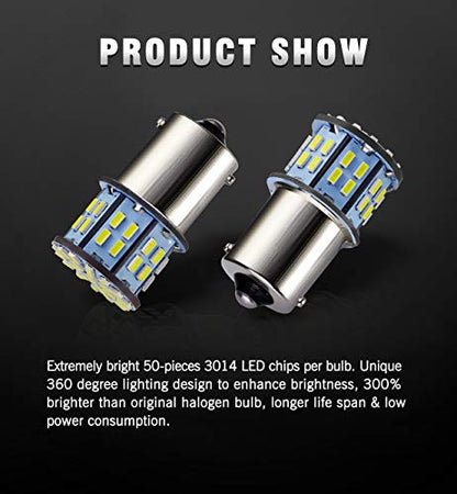 Antline 1156 1141 1003 7506 BA15S LED Bulbs Xenon White 20-Packs, Super Bright 3014 50-SMD LED Replacement for 12 Volt RV Camper Trailer Boat Trunk Interior Light Bulbs - color: Xenon White