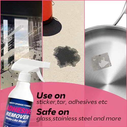 Adhesive Remover Spray for Sticky Residue - Heavy Duty Sticker Eraser for Cars Glass Plastic Metal - Cleans Decals Glue Crayon Tar Gum & Labels - Surface Safe Formula