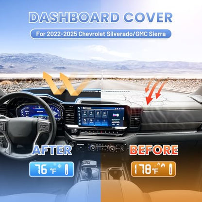 Sunsdrew Upgraded Black Dash Cover for 2022-2025 Chevrolet Chevy Silverado Accessories,Custom Fit Dashboard Cover Mat Anti-Glare UV Protector Non-Slip - size: 22-25 Silverado Dash Cover(Black)