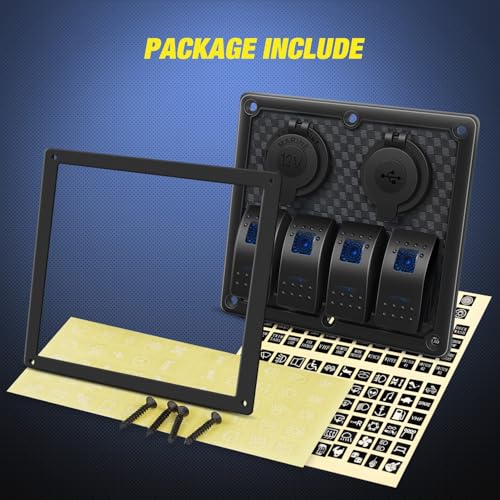 Nilight 4 Gang Rocker Switch Panel SPST On Off 5PIN Electrical Toggle Blue - color: Blue, size: 4+2 Gang Dual USB