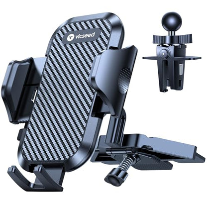 VICSEED Secure Hold Car Phone Holder, Upgraded CD Slot&Air Vent Metal Clip - color: Classic Black